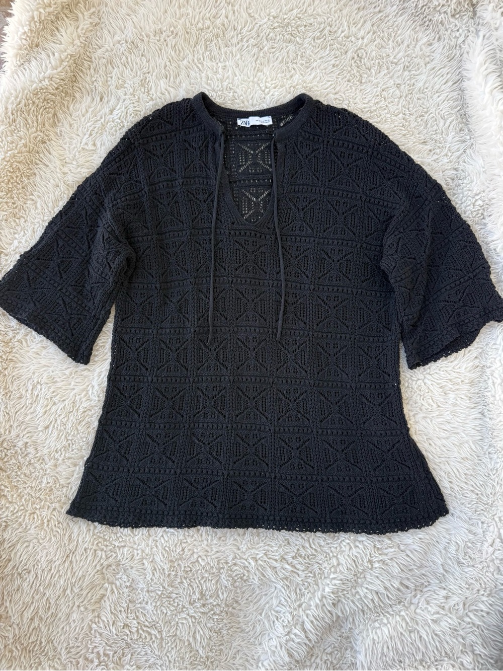 ZARA Black Crochet Knit Top